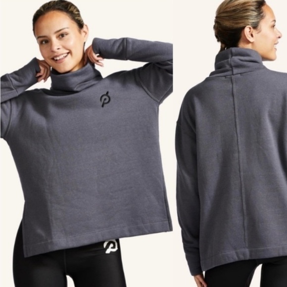 Peloton Soft Gray Funnel Neck Pullover Sweatshirt Side Slit Sweater - Picture 1 of 7